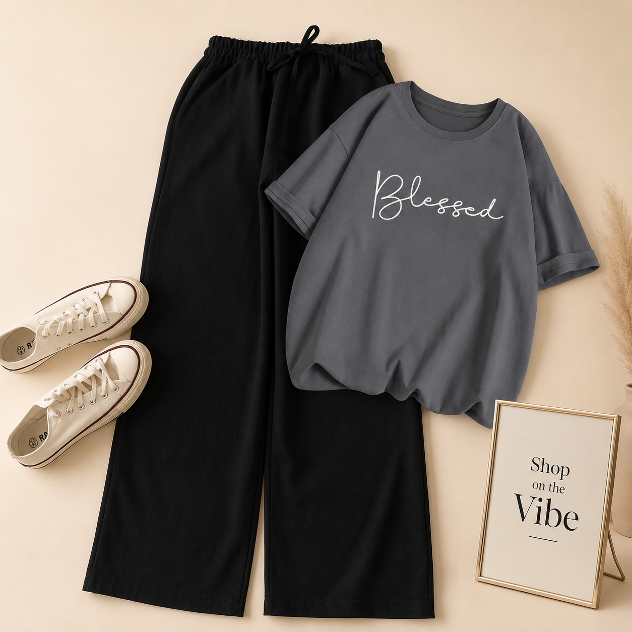 STEEL GREY TEE BLESSED WITH BLACK FLAPPER