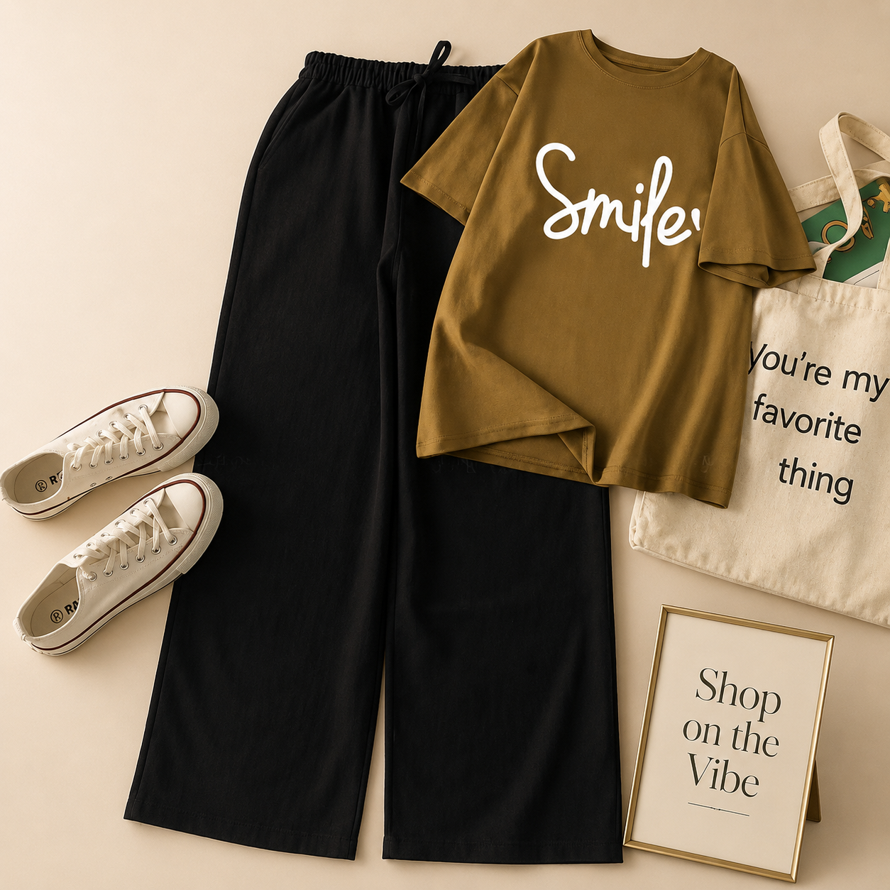 LIGHT BROWN TEE SMILE HEART WITH BLACK FLAPPER