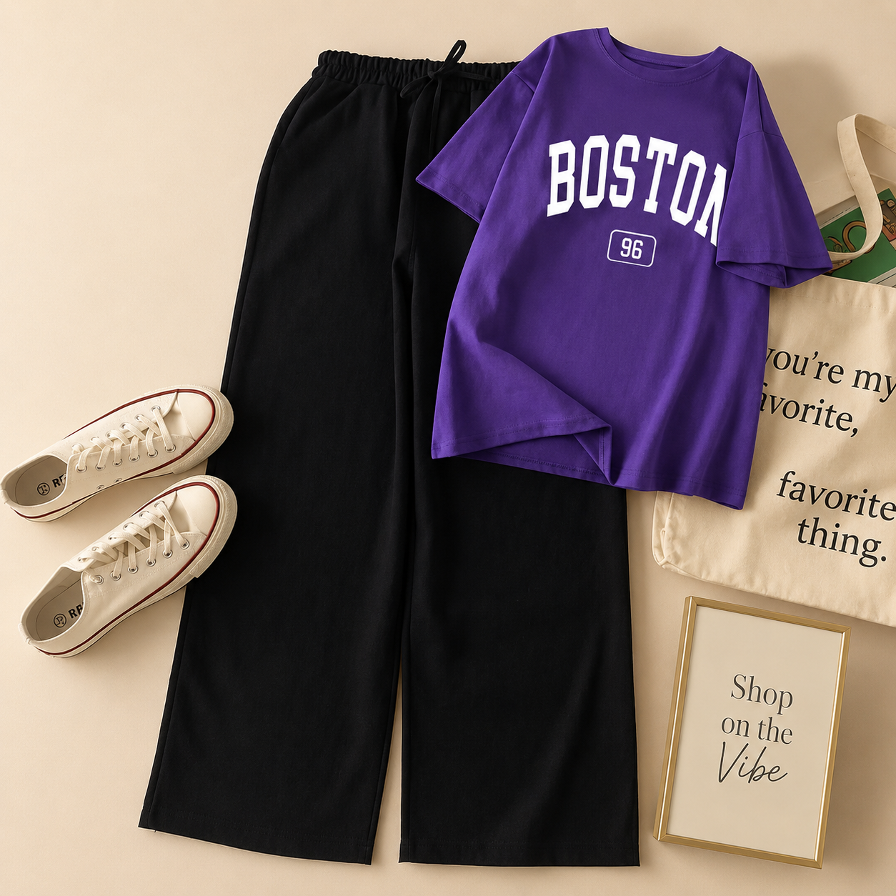 BOSTON PURPLE TEE WITH BLACK FLAPPER