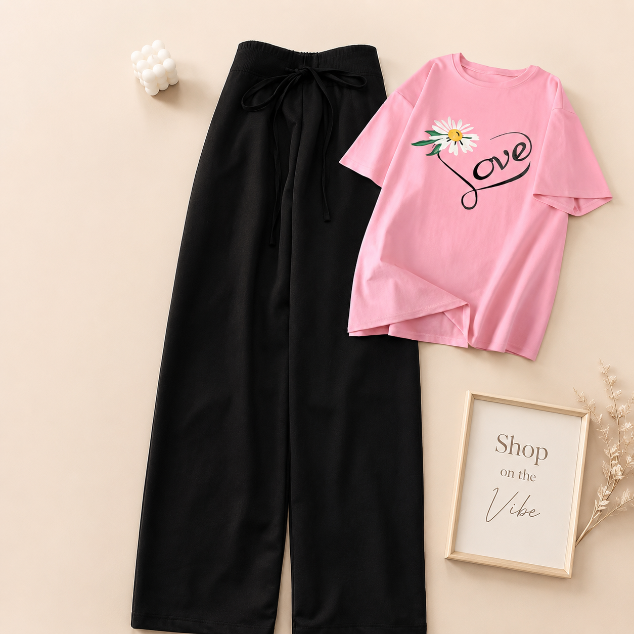PINK TEE LOVE SUNFLOWER WITH BLACK FLAPPER