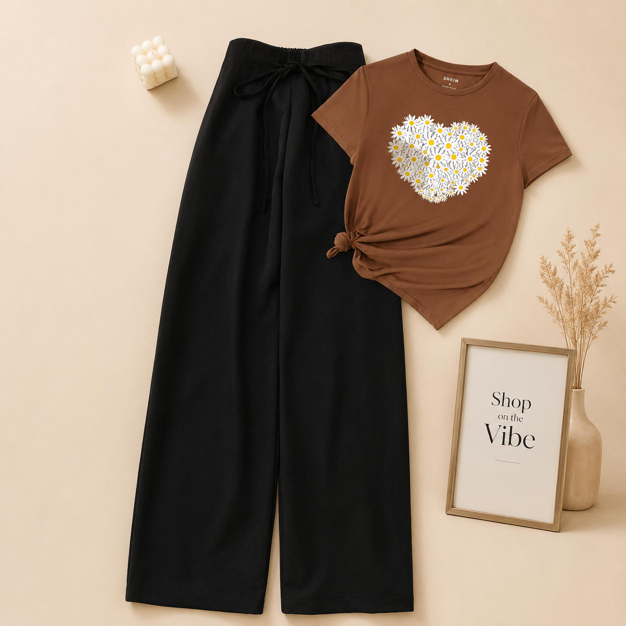 BROWN TEE DAISY HEART WITH BLACK FLAPPER