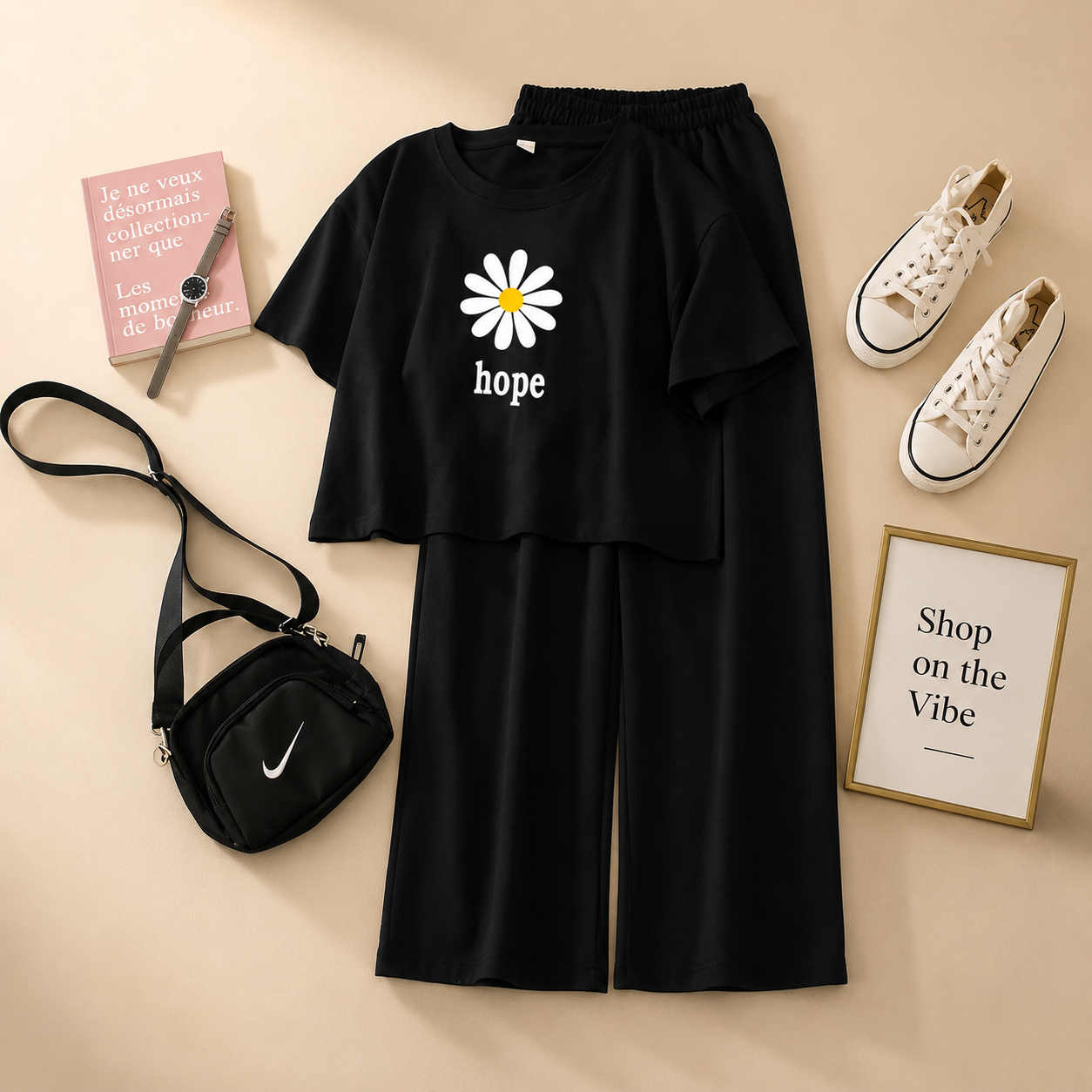 BLACK TEE HOPE SUNFLOWER WITH BLACK FLAPPER