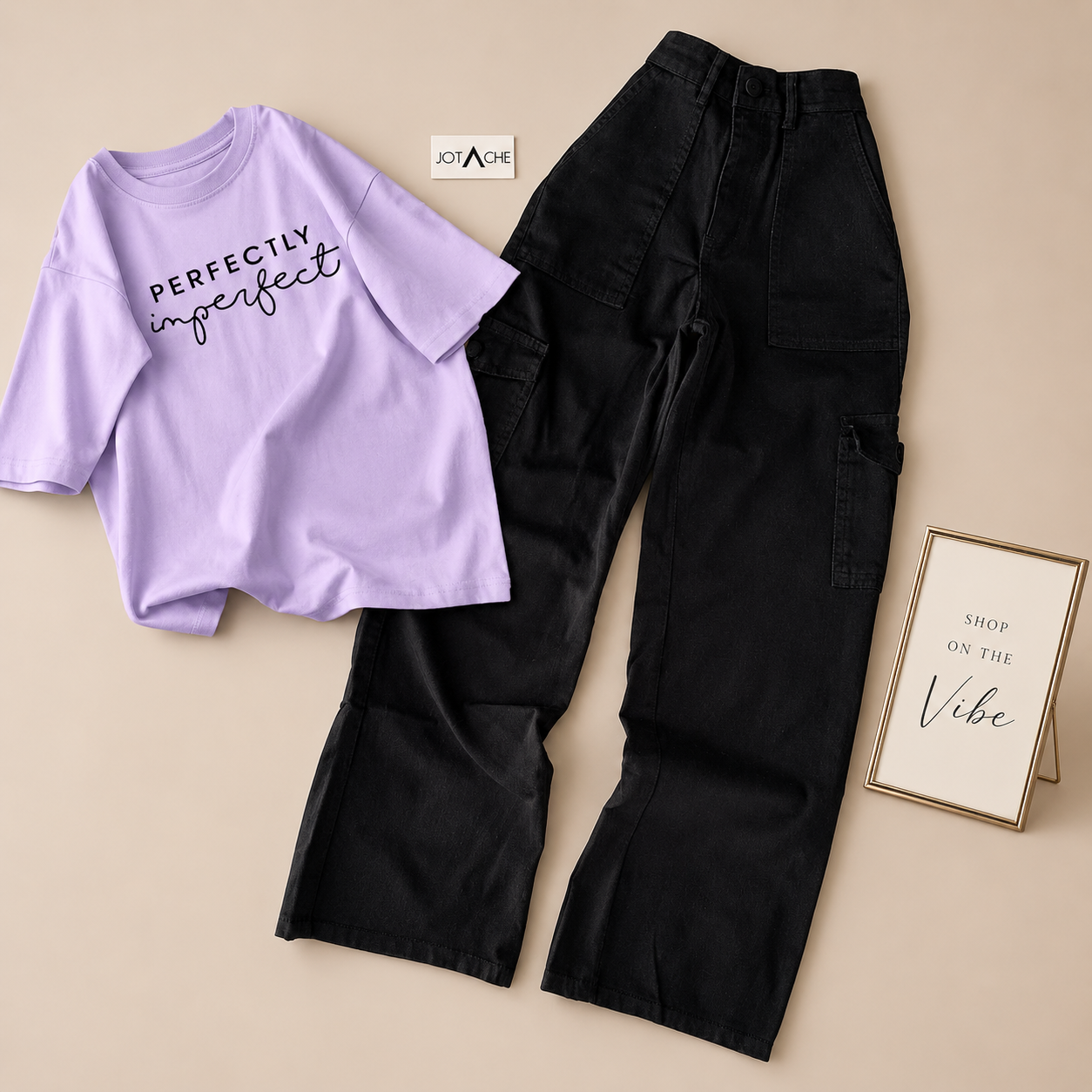 LILAC TEE PERFECTLY IMPERFECT WITH BLACK CARGO JEANS