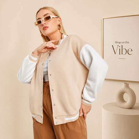 BEIGE VARSITY JACKET