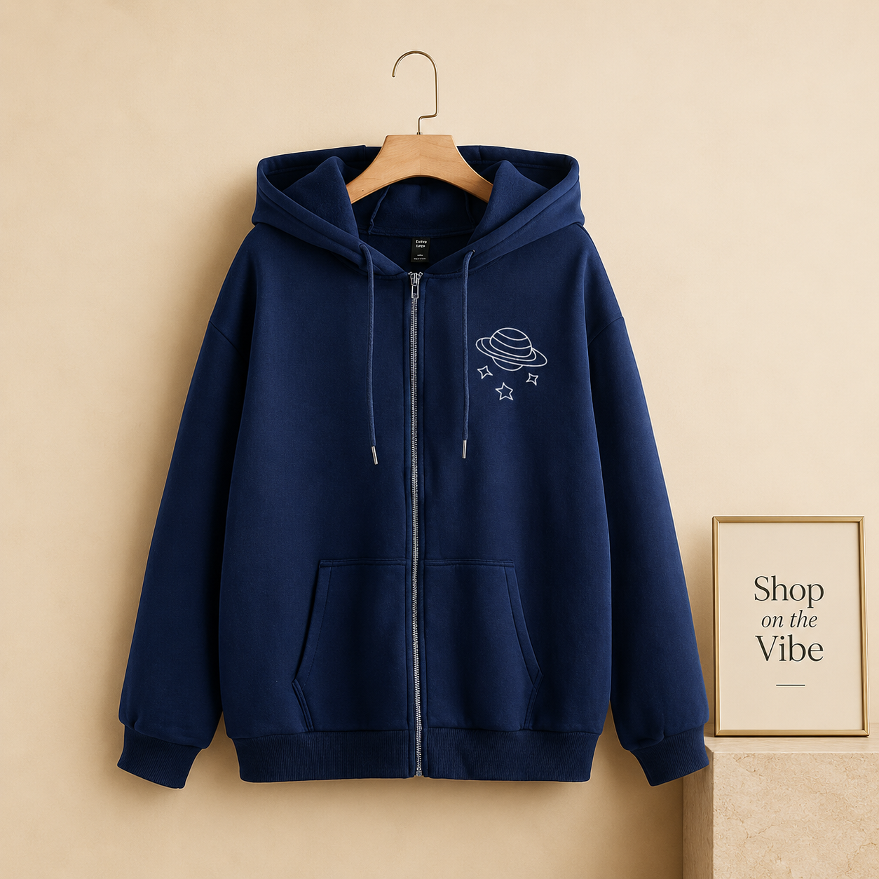NAVY BLUE ZIPPER HOOD POCKET SATURN