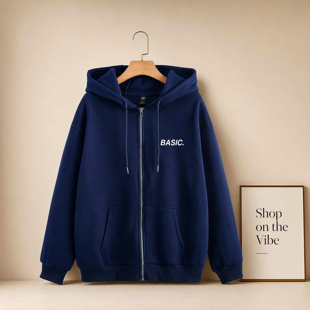 NAVY BLUE ZIPPER HOOD POCKET BASIC