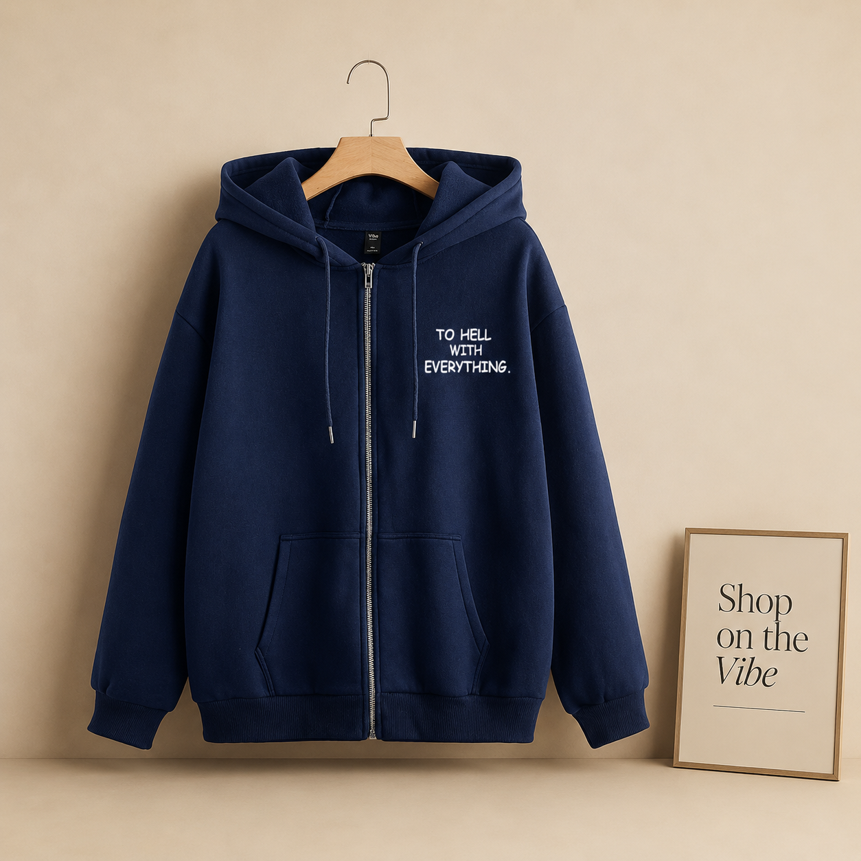 NAVY BLUE ZIPPER HOOD POCKET TO HELL WITH EVERYTHING
