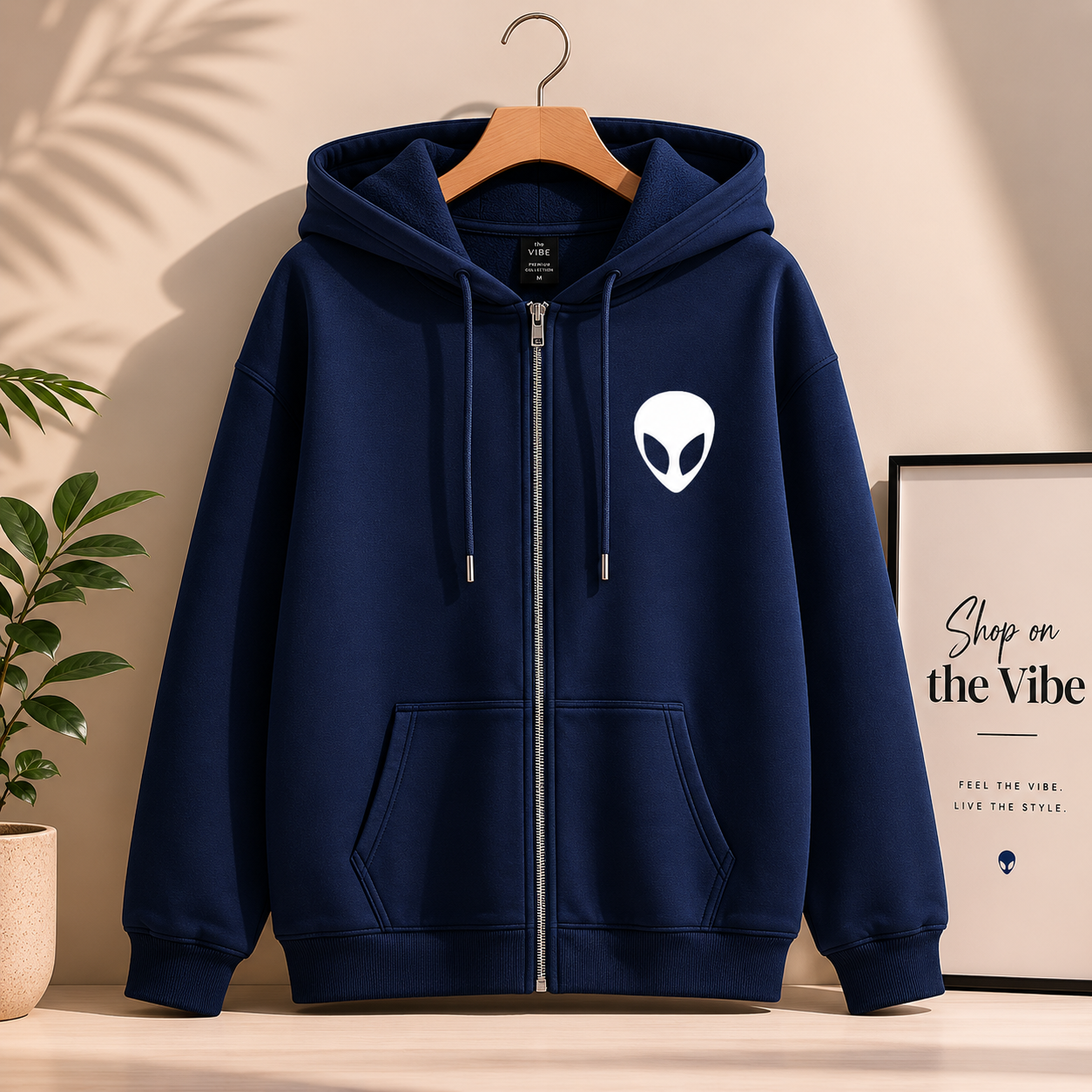 NAVY BLUE ZIPPER HOOD POCKET ALIEN