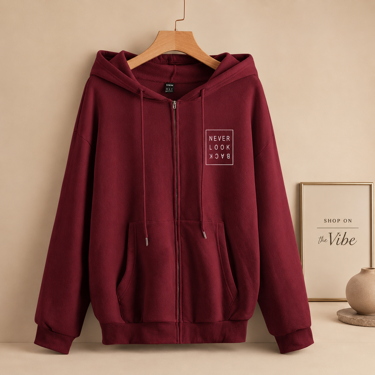 MAROON ZIPPER HOOD POCKET NEVER LOOK BACK