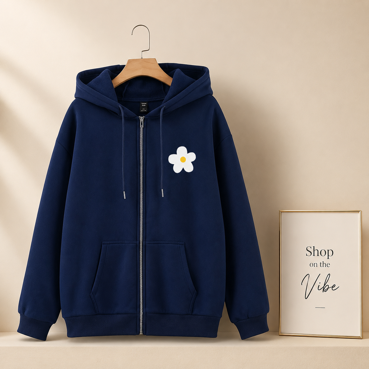 NAVY BLUE ZIPPER HOOD POCKET BASIC SUNFLOWER