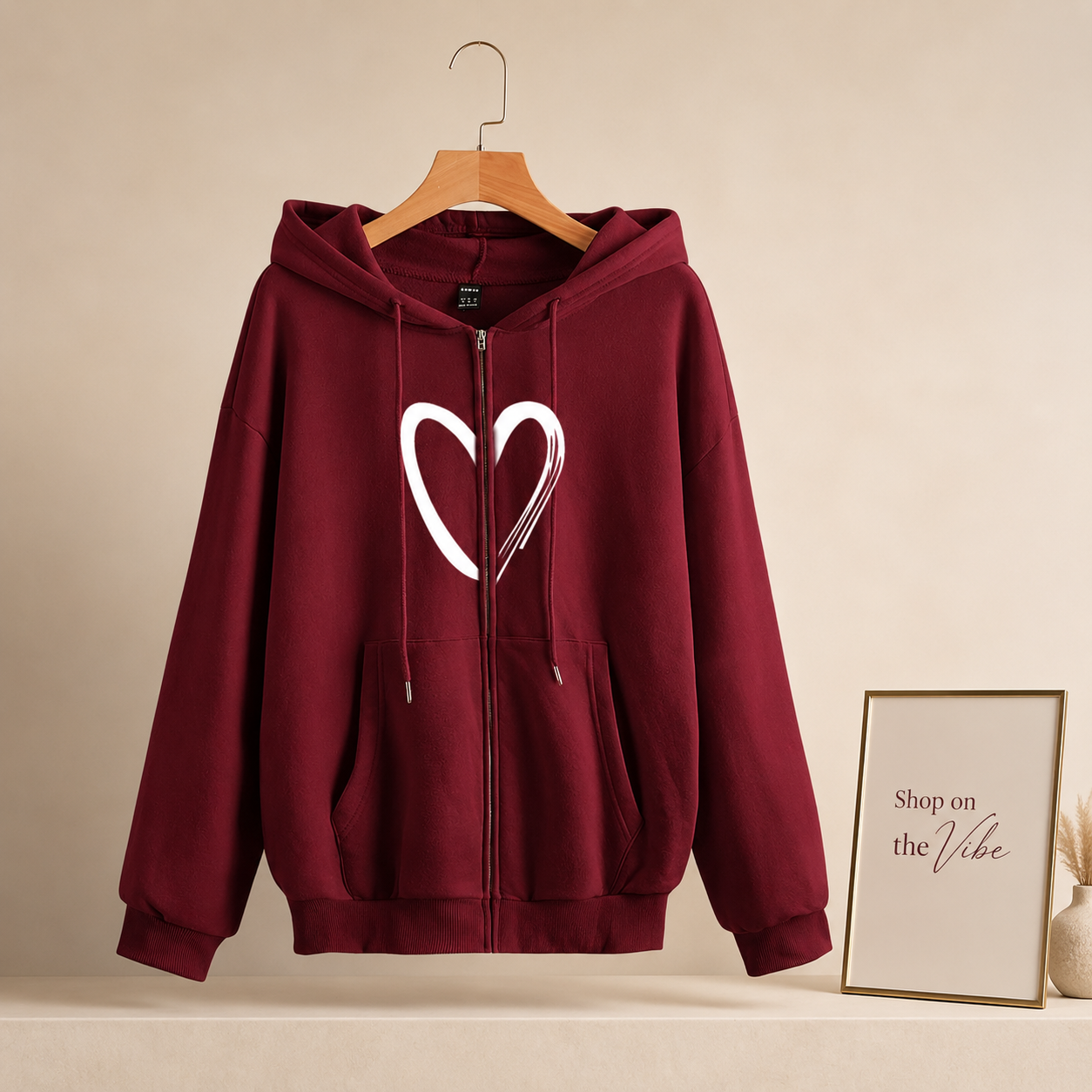 MAROON ZIPPER HOOD BIG SHREDDED HEART