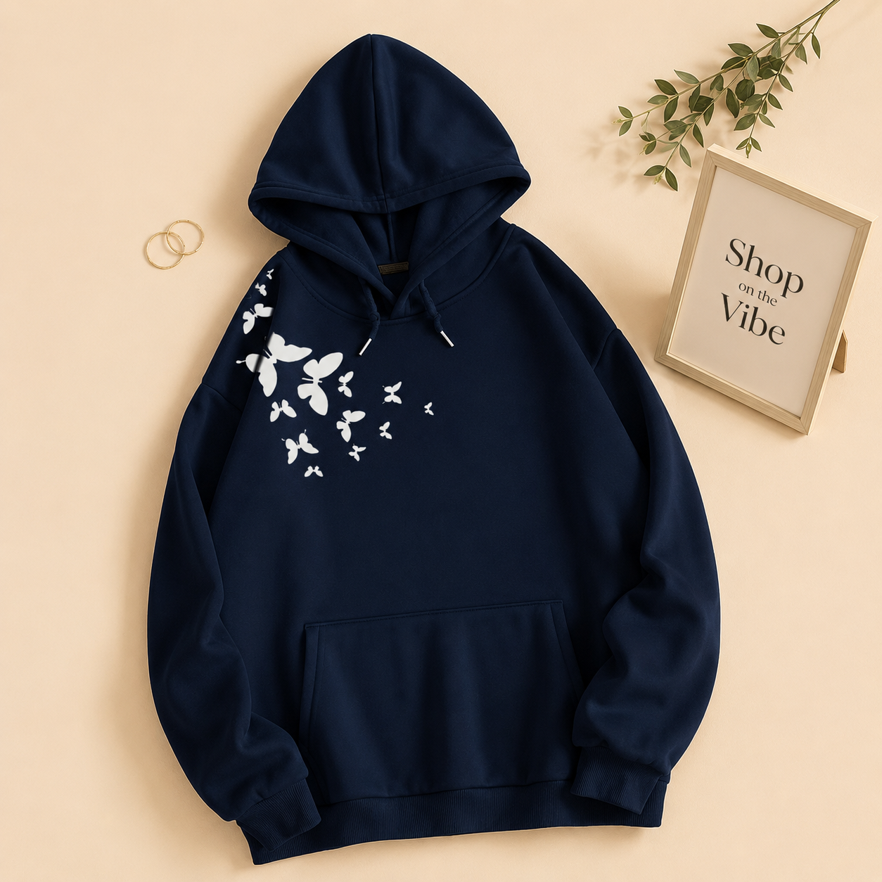NAVY BLUE HOOD SHOULDER FLOWER