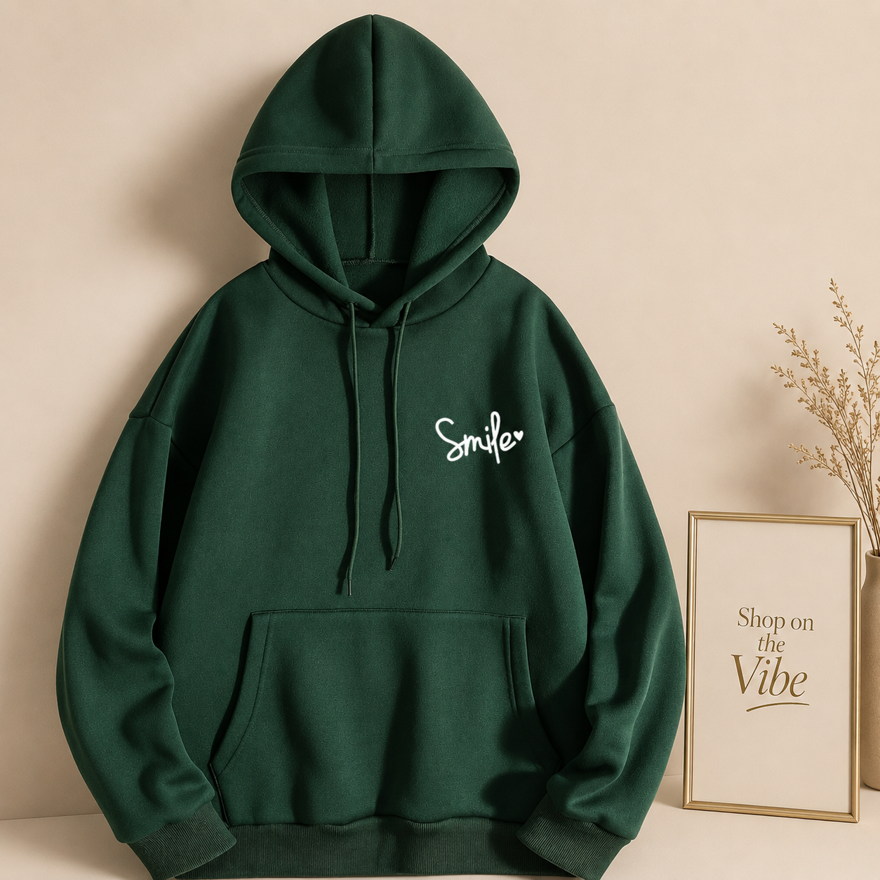 BOTTLE GREEN HOOD SMILE HEART ON POCKET