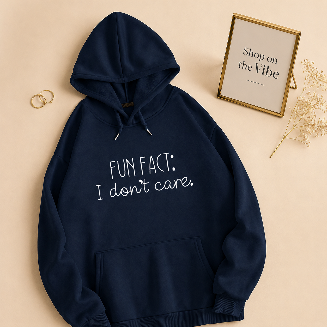 NAVY BLUE HOOD FUN FACT I DONT CARE