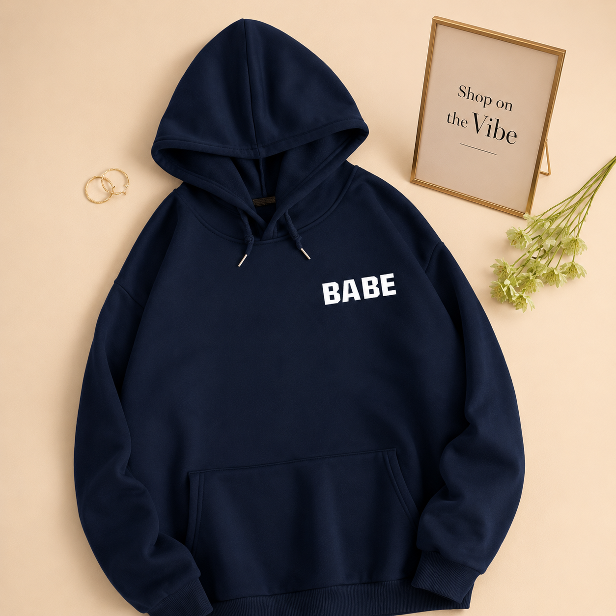 NAVY BLUE HOOD BABE ON POCKET