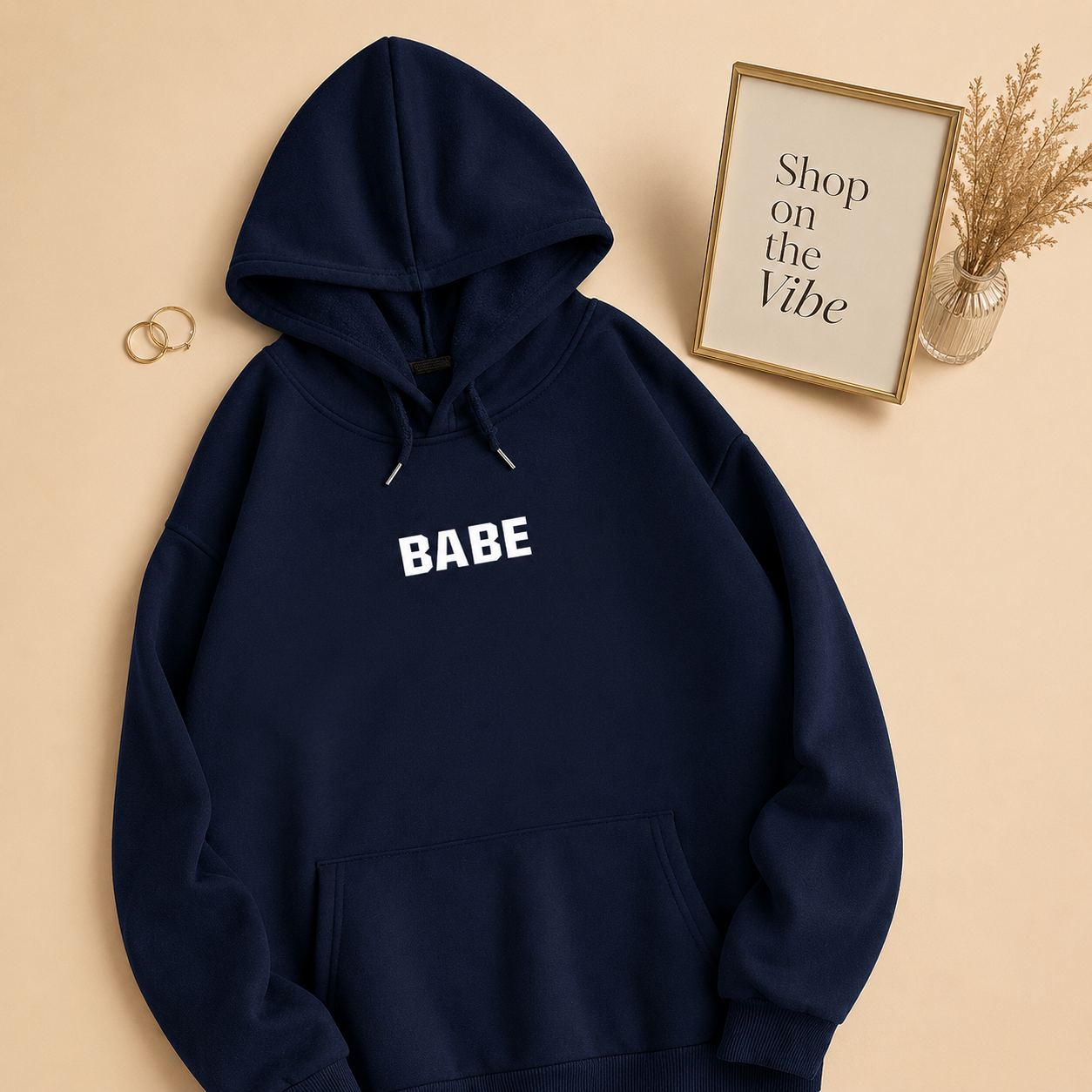 NAVY BLUE HOOD BABE ON CENTER