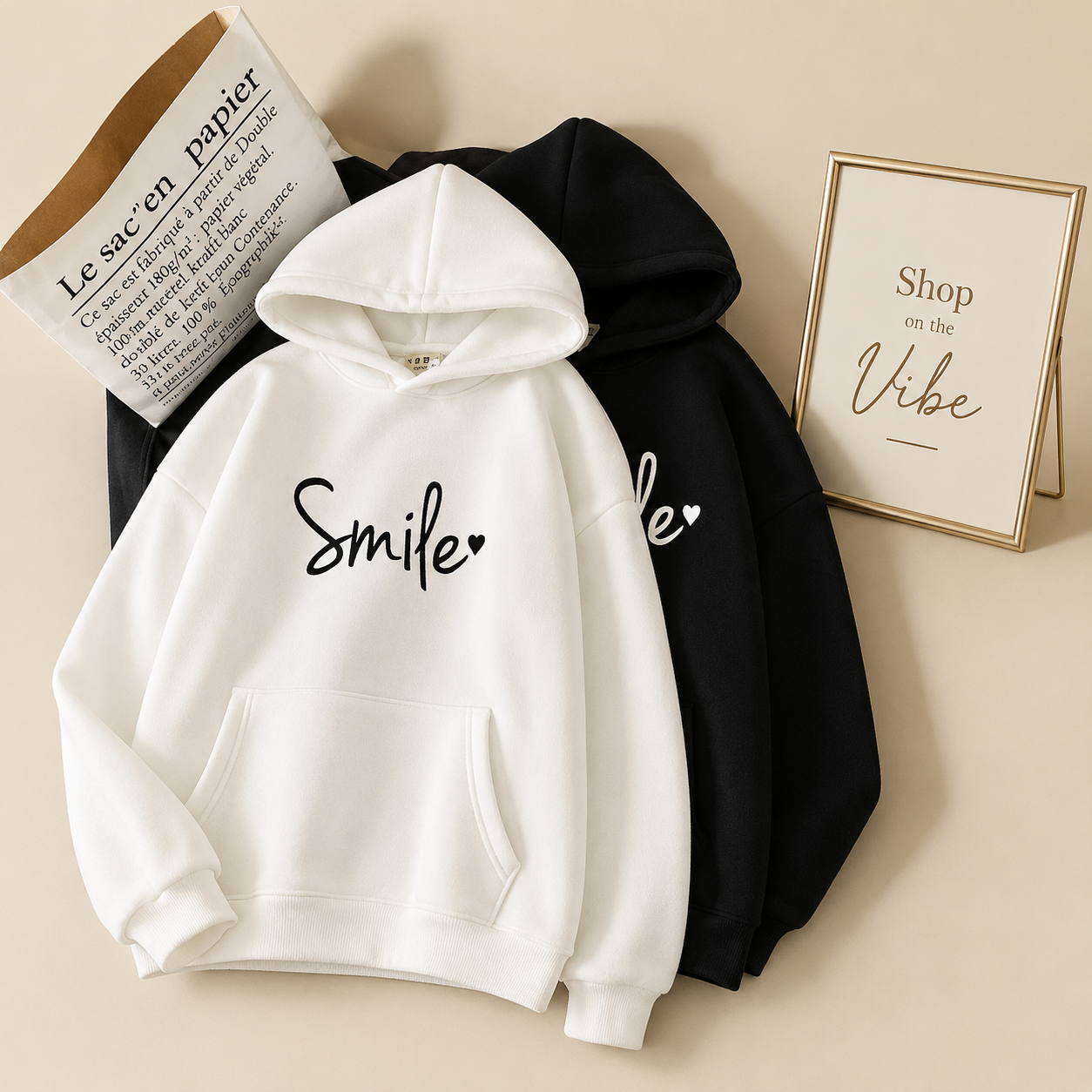 PACK OF TWO HOOD (WHITE AND BLACK) SMILE HEART