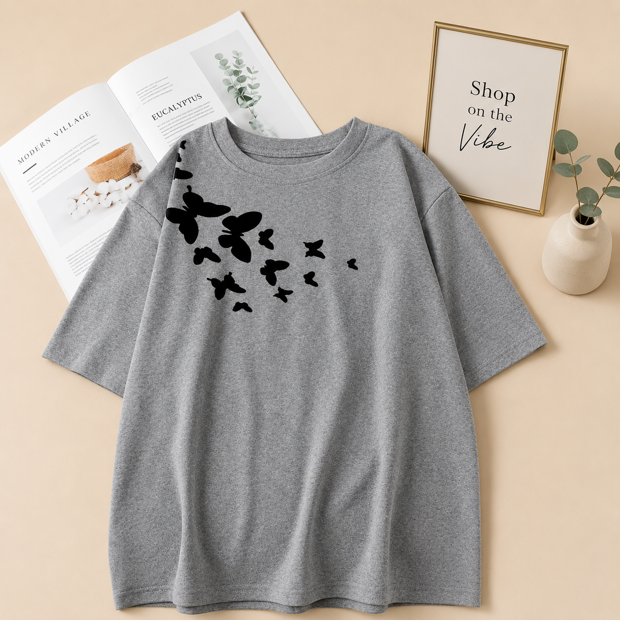GREY TEE SHOULDER BUTTERFLY