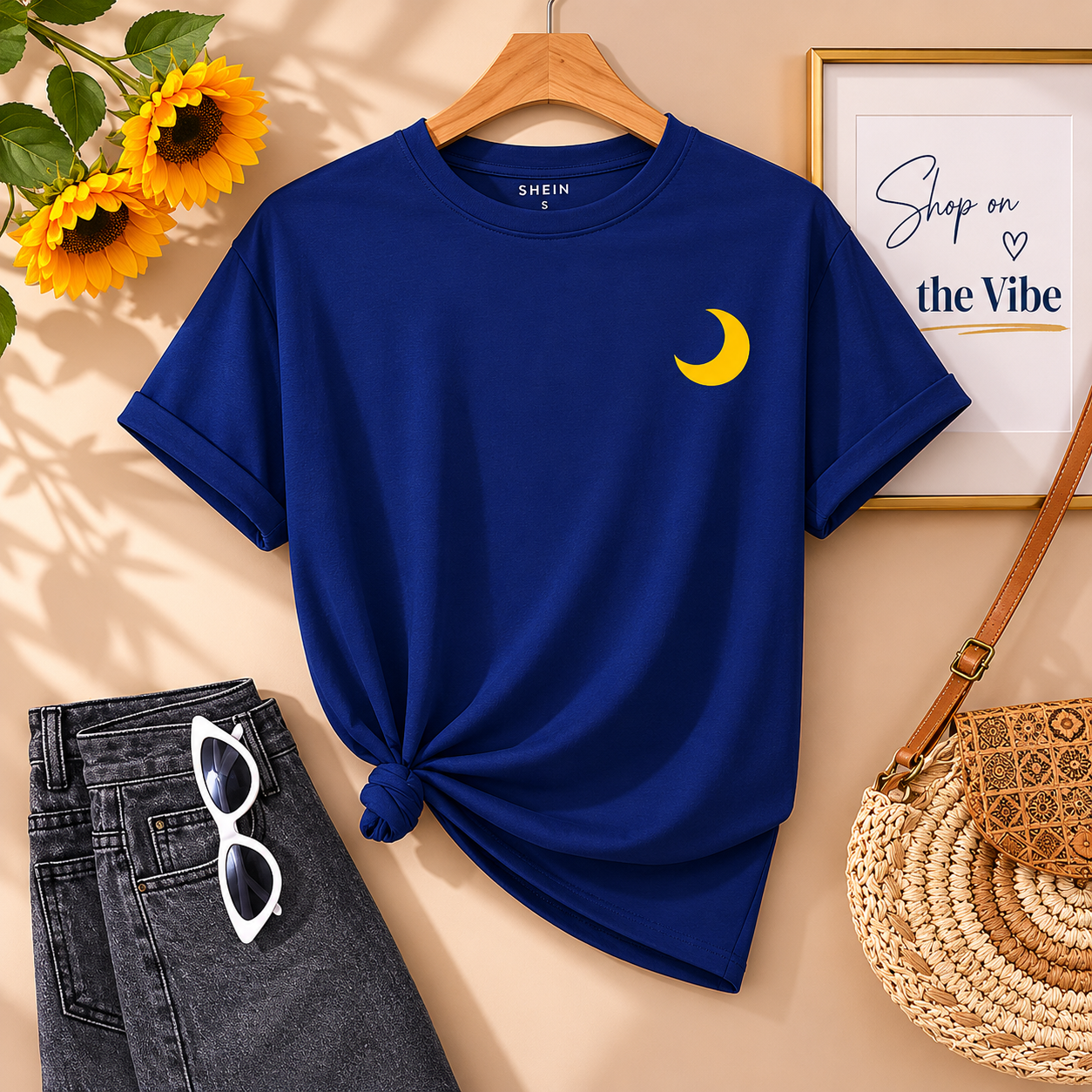 YELLOW MOON ON ROYAL BLUE TEE