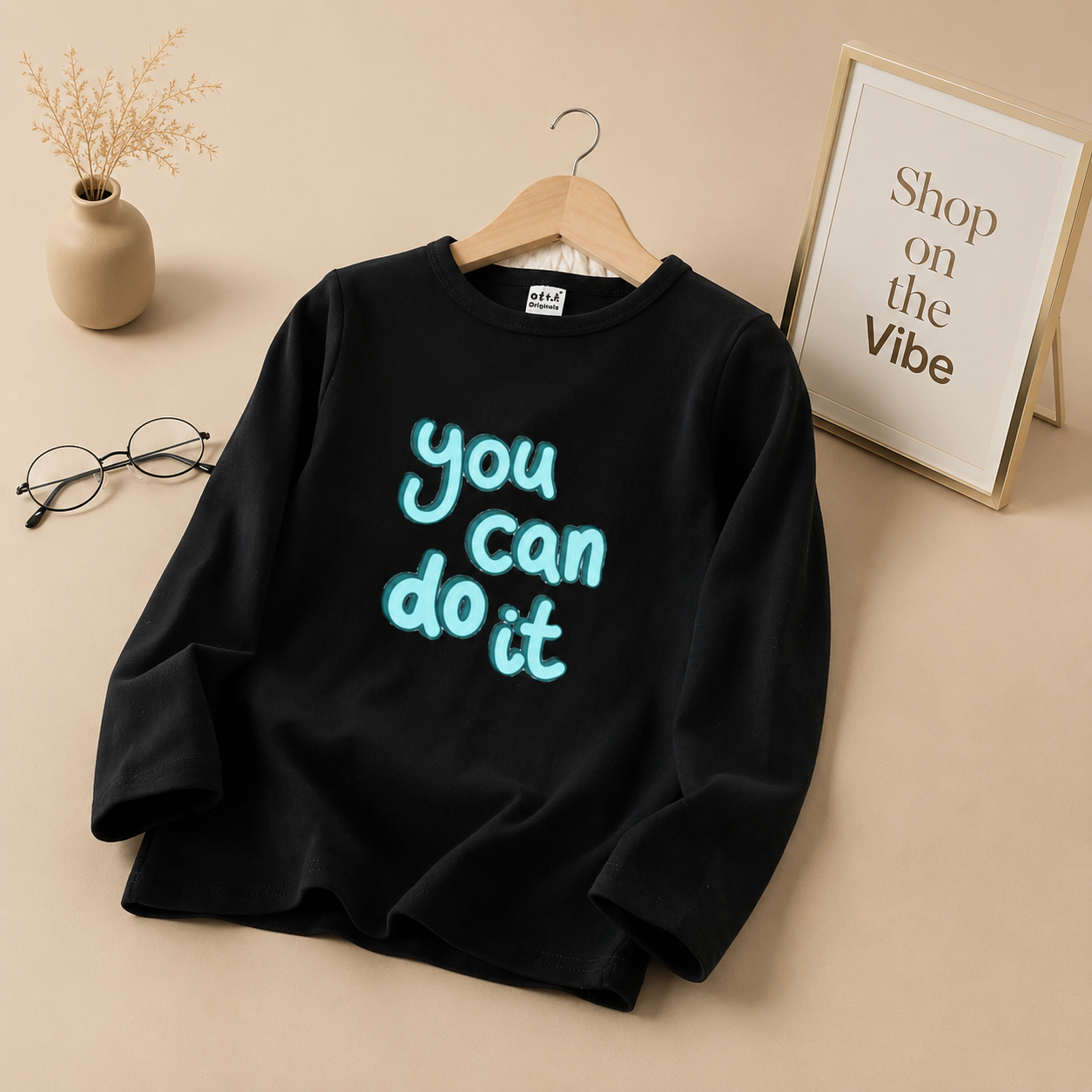 BLACK FULL SLEEVE TEE YOU CAN DO IT