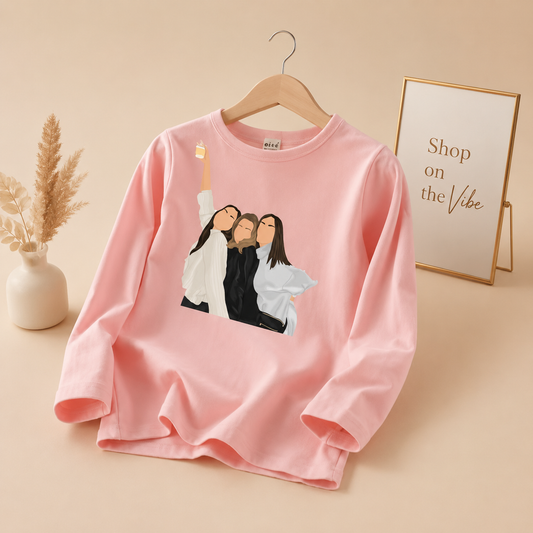 PINK FULL SLEEVE TEE 3 GIRLS