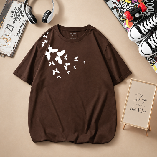 DARK BROWN TEE SHOULDER BUTTERFLY