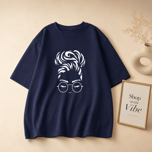 NAVY BLUE TEE HAIRY BUN GIRL