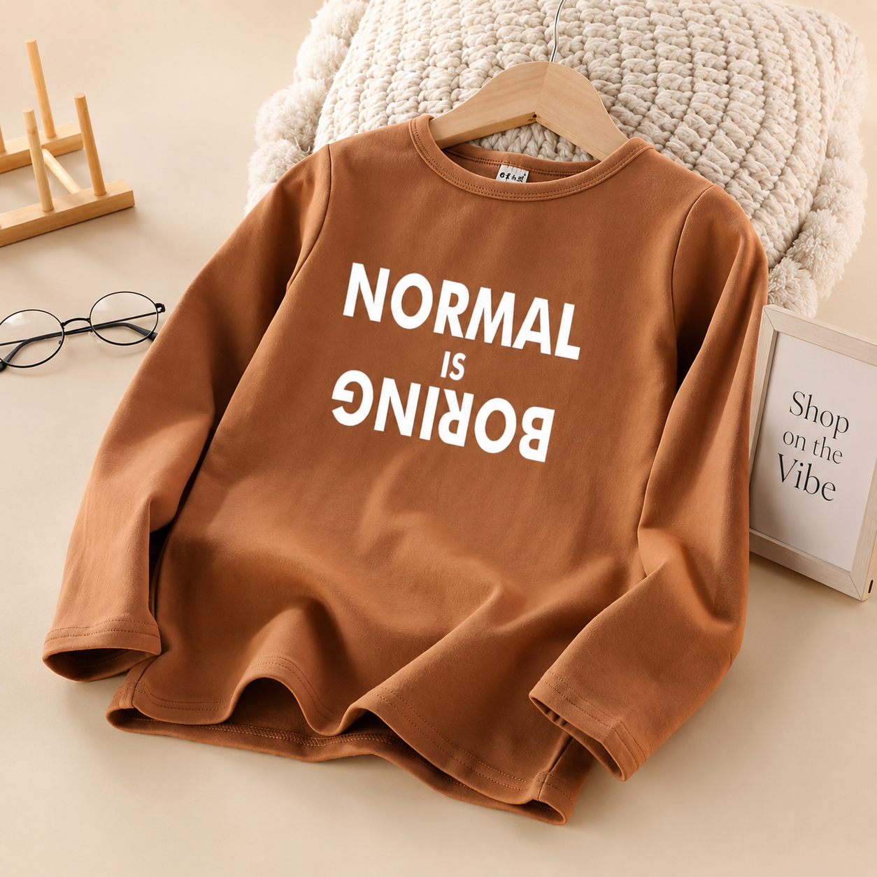 BROWN FULL SLEEVE TEE NORMAL IS BORING