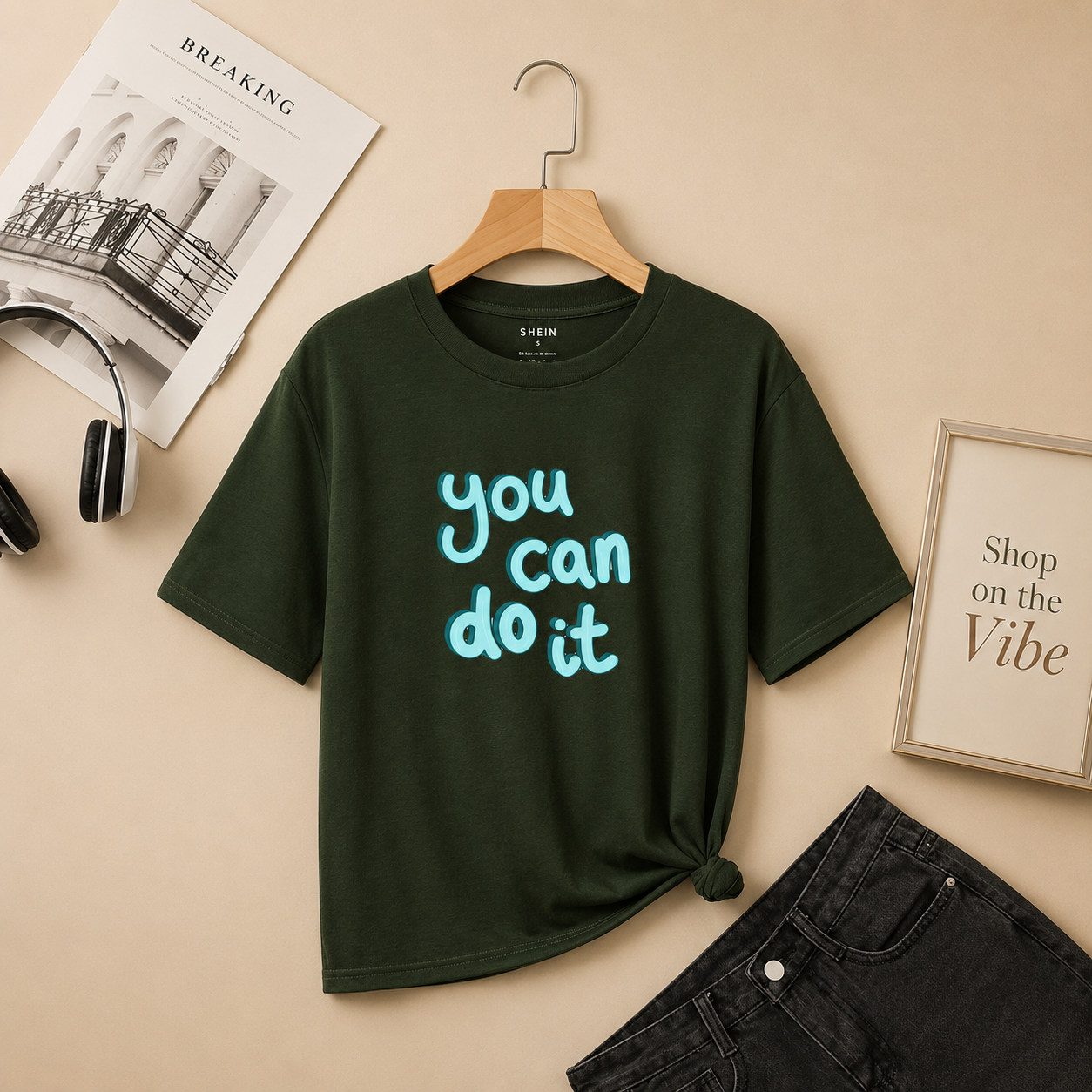 OLIVE GREEN TEE YOU CAN DO IT