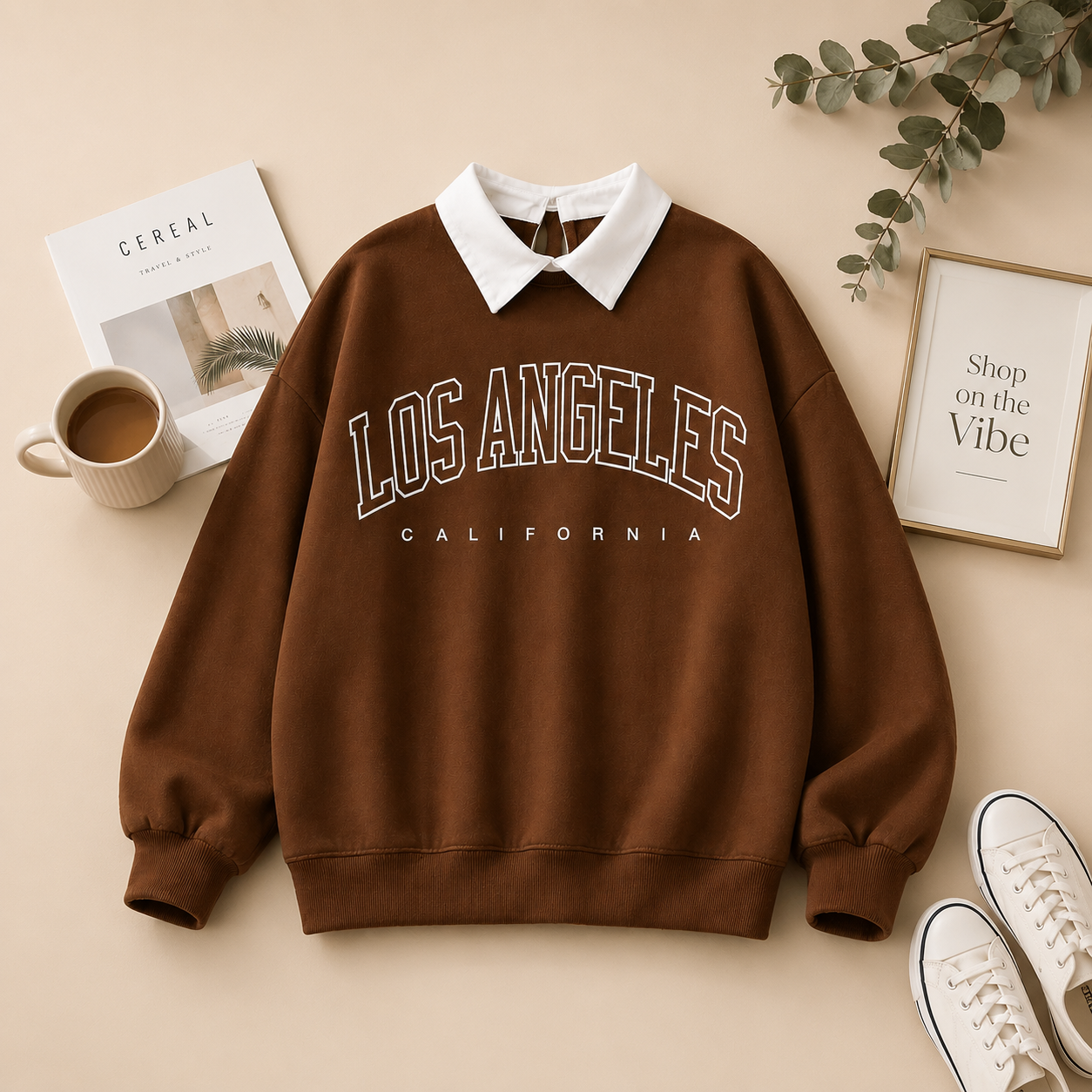 BROWN COLLAR SWEATSHIRT LOSANGLES