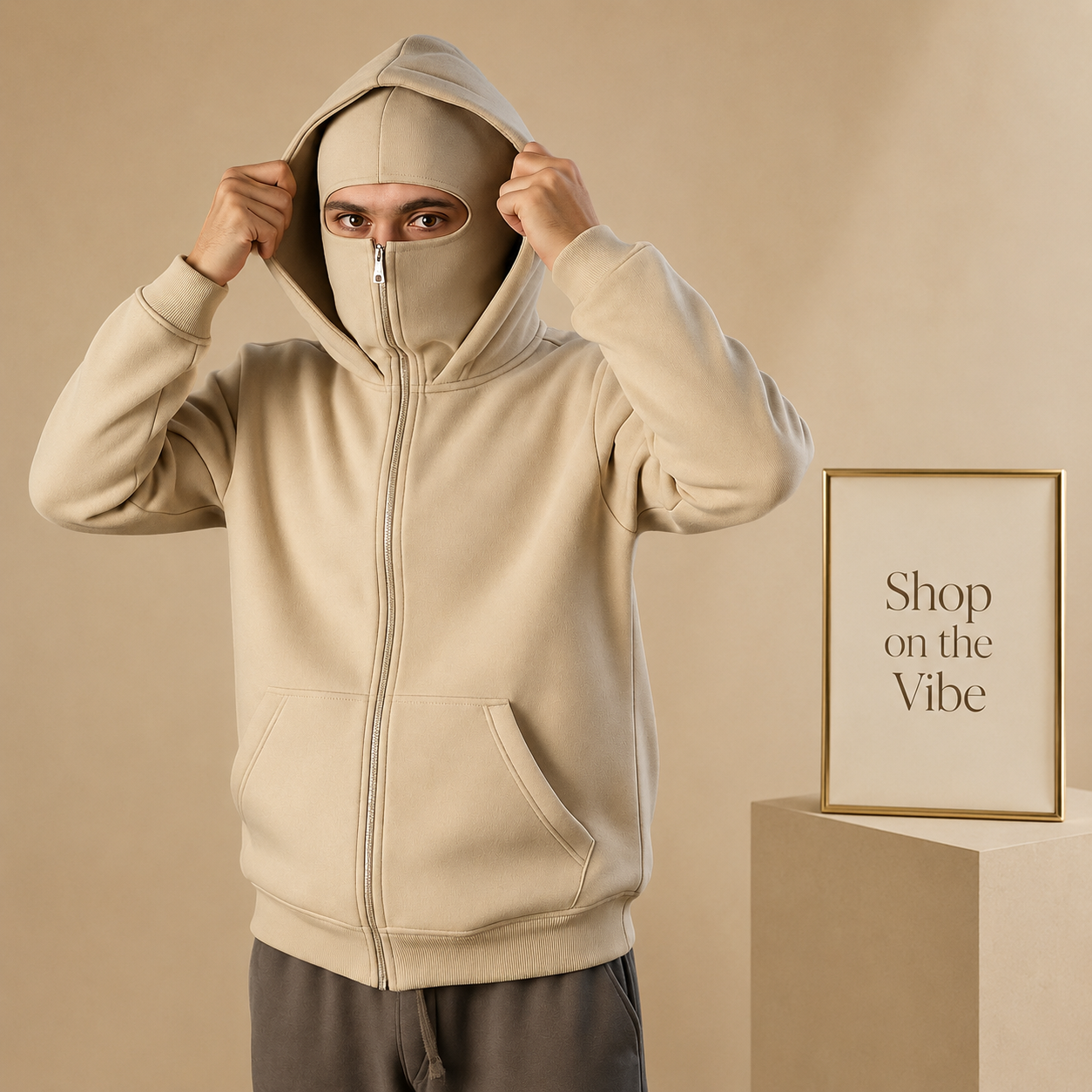 BEIGE NINJA HOODIE