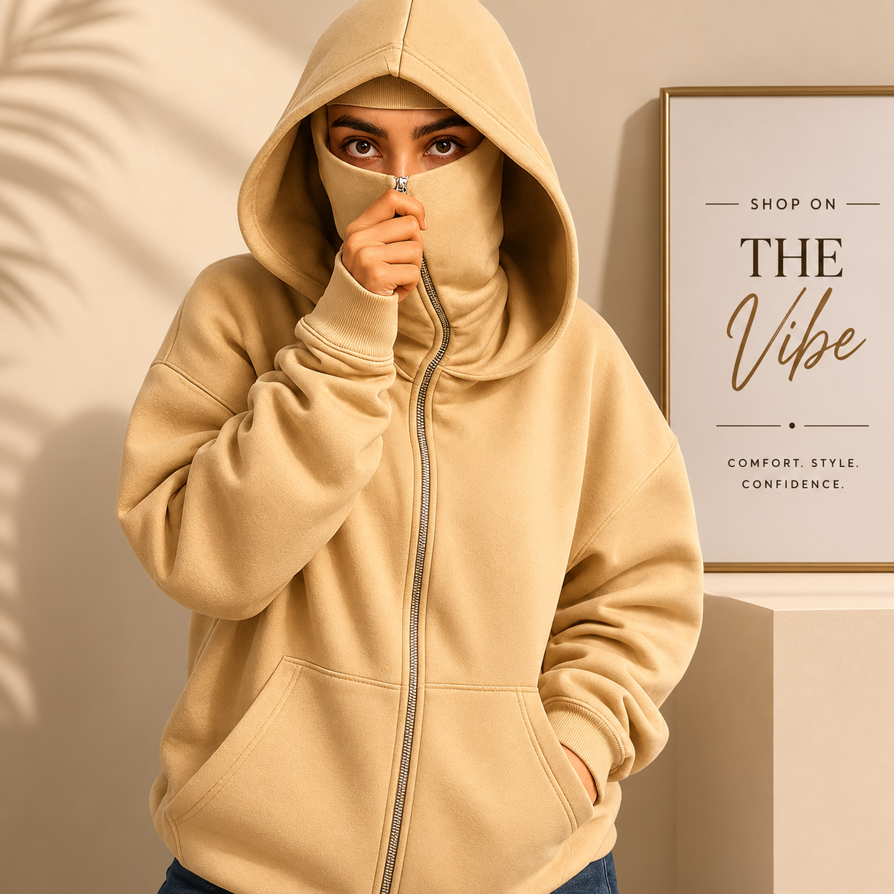 BEIGE NINJA HOODIE-WOMEN