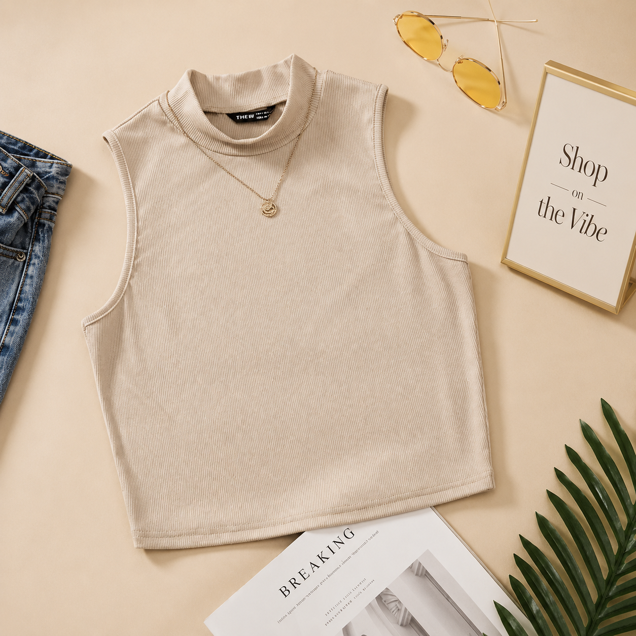SKIN COLOR RIB KNIT TANK TOP