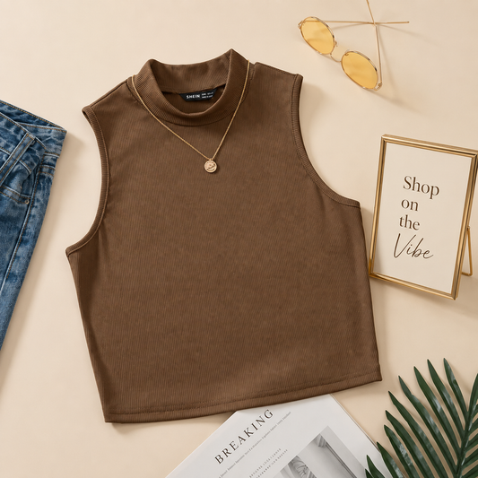 RIB KNIT BROWN TANK TOP