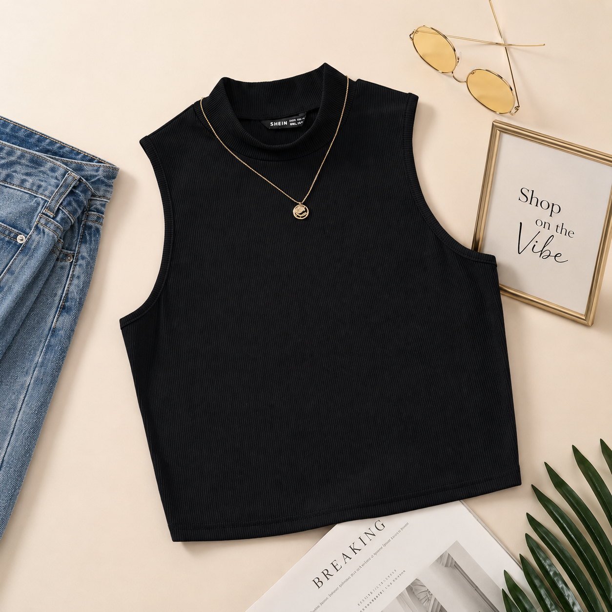 BLACK RIB KNIT TANK TOP