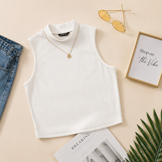 WHITE RIB KNIT TANK TOP