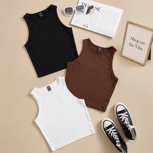 RIB KNIT TANKTOP (BLACK, WHITE AND BROWN)