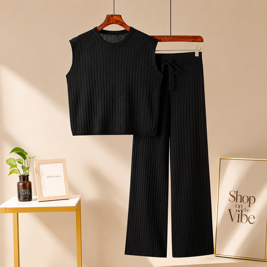 BLACK RIB KNIT TRACKSUIT