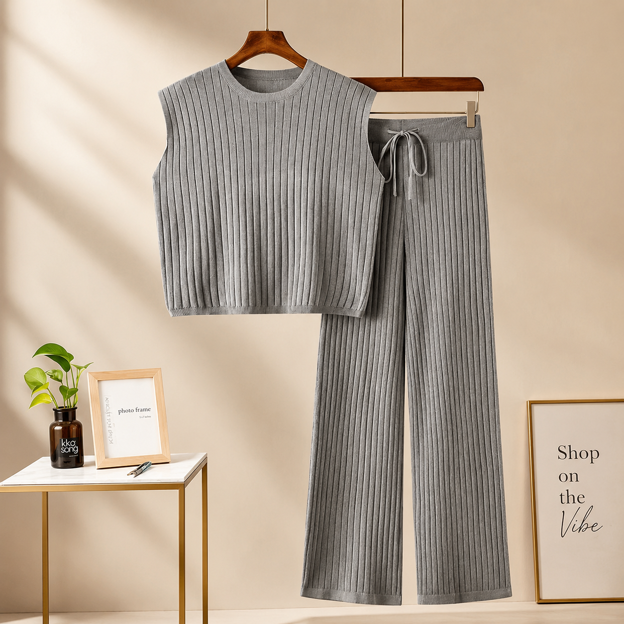 GREY RIB KNIT TRACKSUIT
