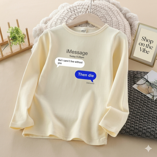 CREAM FULL SLEEVE TEE IMESSAGE