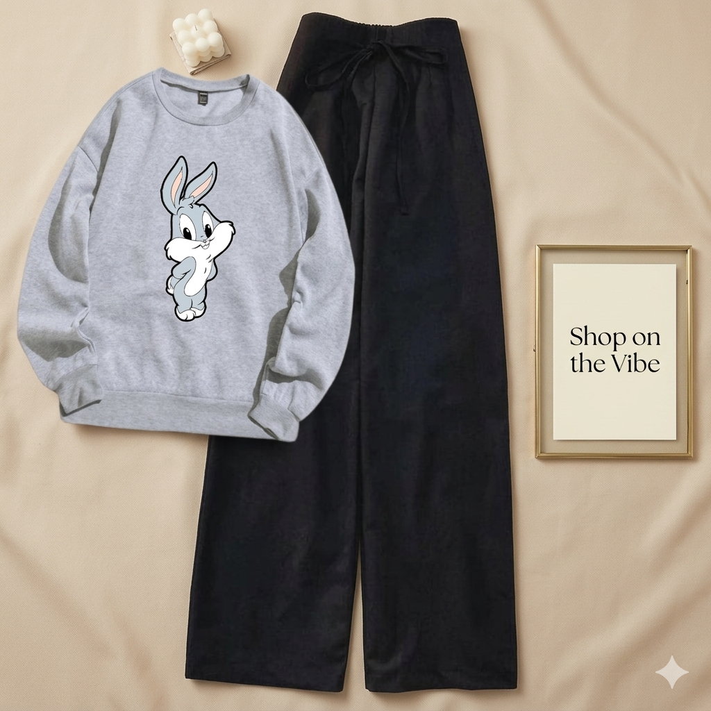 GREY SWEATSHIRT BUGS BUNNY CHARACTER WITH BLACK FLAPPER