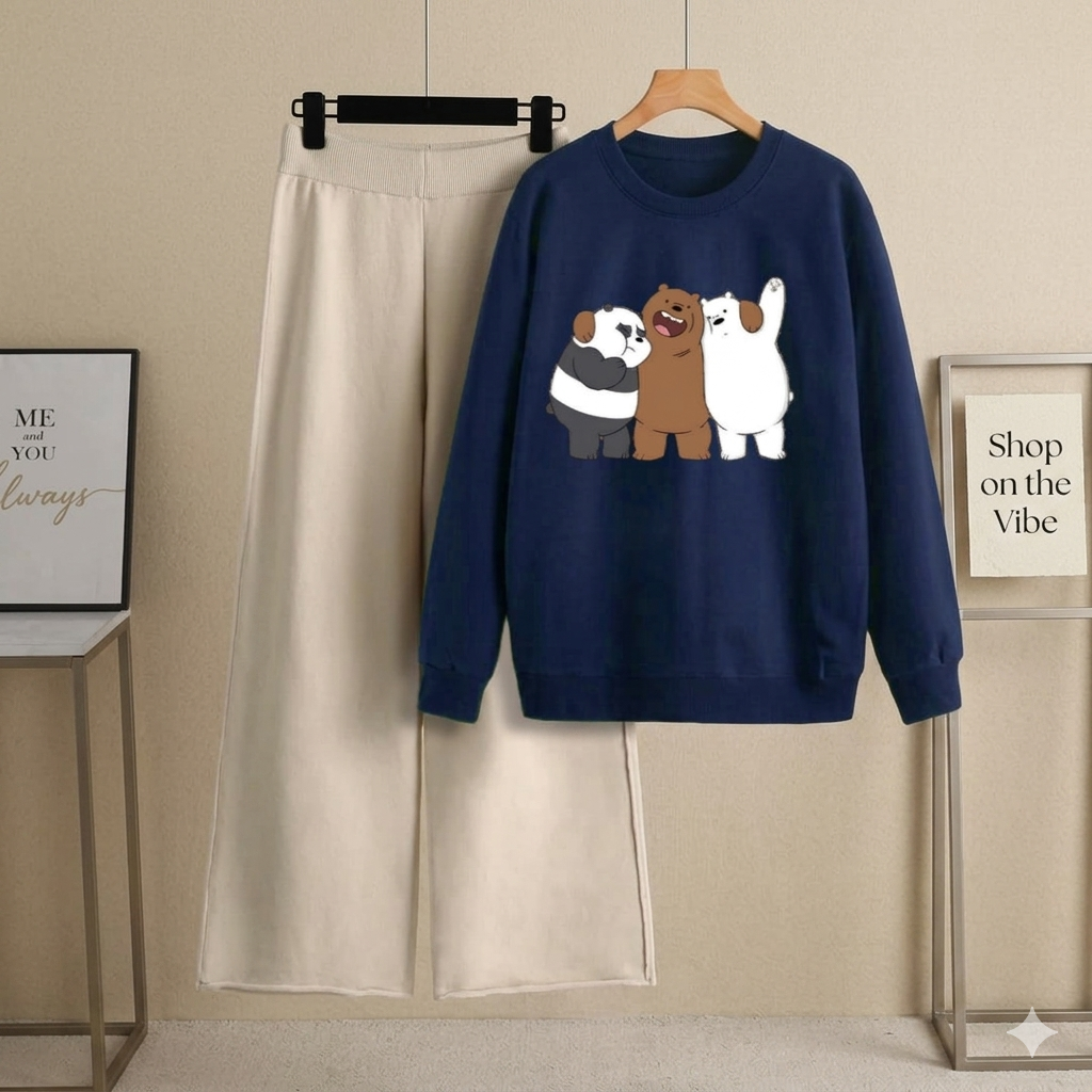 NAVY BLUE SWEAT TOGETHER BEAR WITH BEIGE FLAPPER