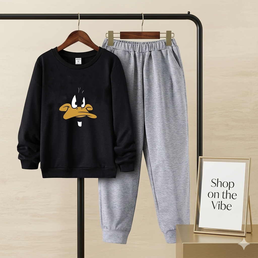 BLACK SWEATSHIRT DAFFY DUCK WITH GREY TROUSER