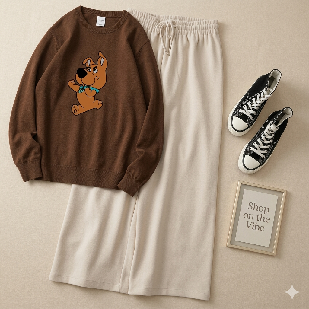 SCOBY DO BROWN SWEATSHIRT WITH BEIGE FLAPPER