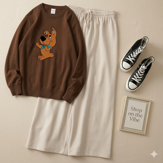 SCOBY DO BROWN SWEATSHIRT WITH BEIGE FLAPPER