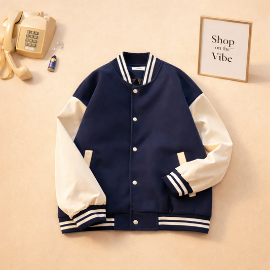 NAVY BLUE VARSITY JACKET