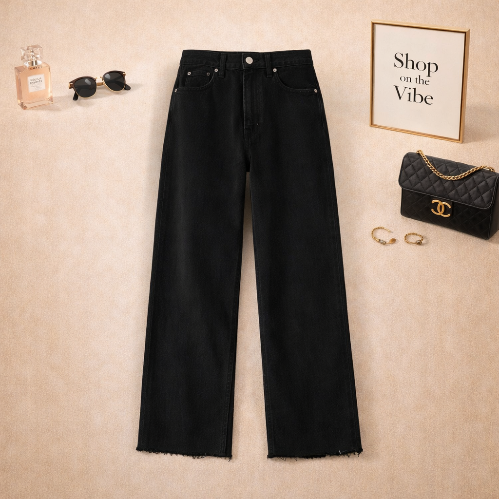 Black Wide Leg Raw Hem
