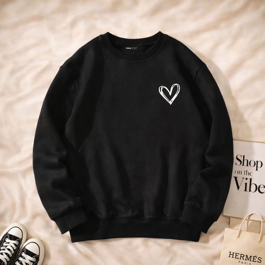 BLACK SWEATSHIRT WITH POCKET HEART