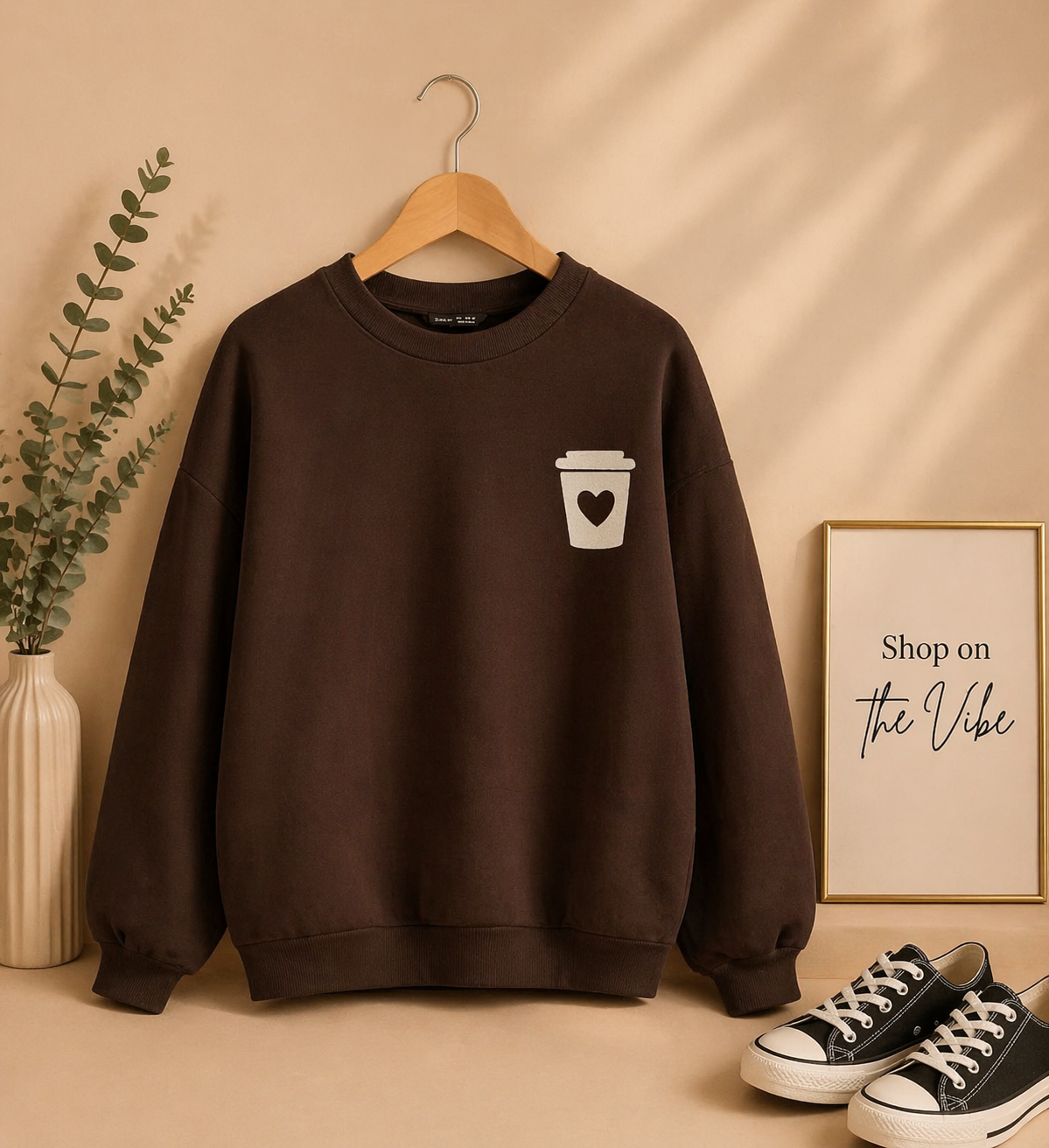 DARK BROWN SWEAT WITH COFFE CUP POCKET