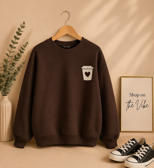 DARK BROWN SWEAT WITH COFFE CUP POCKET